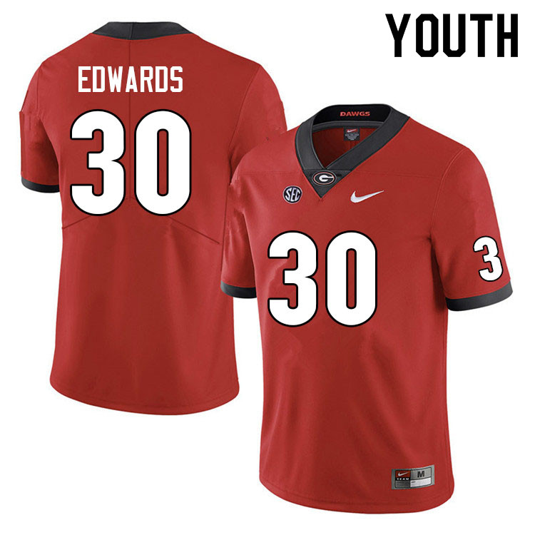 Youth #30 Daijun Edwards Georgia Bulldogs College Football Jerseys Sale-Red Anniversary